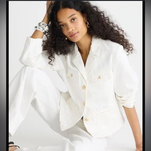 J.crew White Denim Blazer Jacket Sz.L - Picture 2 of 6